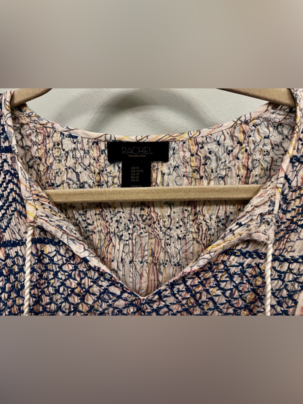 RACHEL Rachel Roy Boho Smocked Peasant Tunic - Size Medium - Cotton blend - Picture 3 of 9